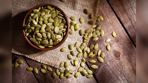 Close-up of nutritious pumpkin seeds.