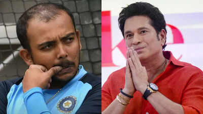 Prithvi Shaw receives advice from Sachin Tendulkar.