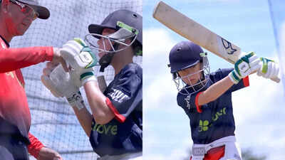 Fletcher Ponting mirrors his father's batting style in MLC practice session