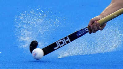 Intense moment during a hockey match.