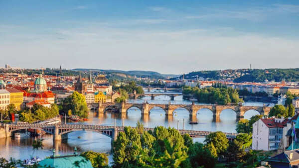 Picturesque Prague cityscape with Charles Bridge.